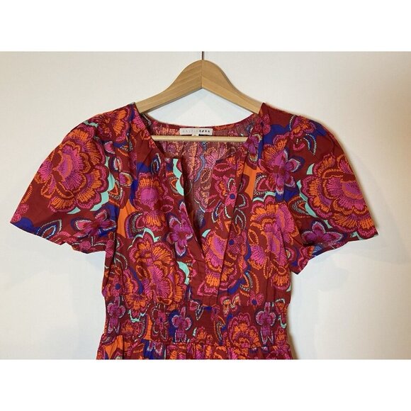 Baltic Born Palmer Tiered Maxi Dress Red Orange Pink Blue Floral S - Picture 3 of 6